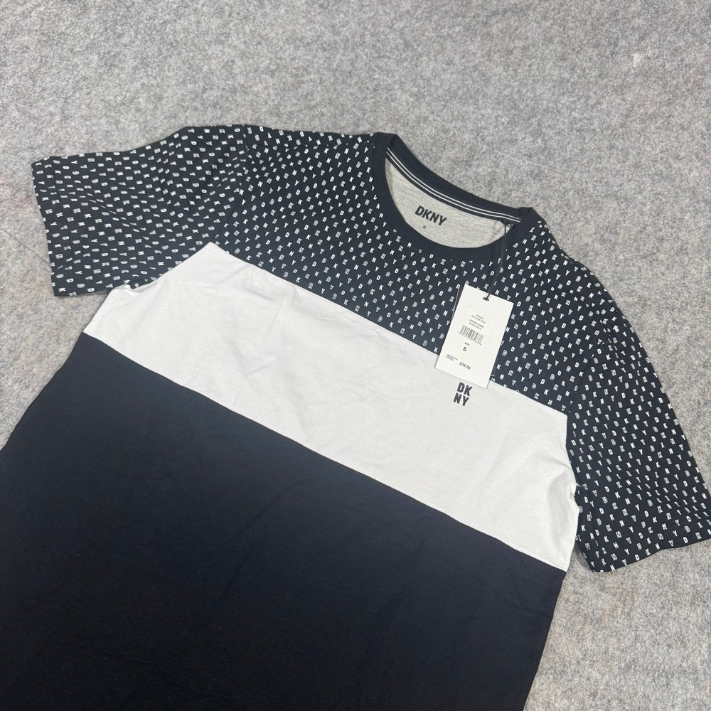 DKNY Mens Colorblock Monogram Logo T-Shirt Black White DK3SK1632 Small NWT